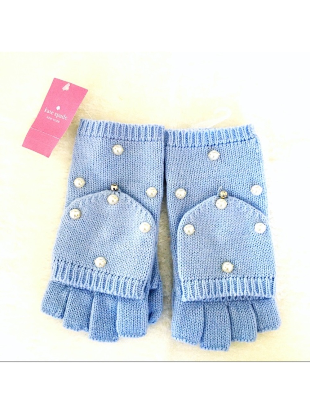 Kate Spade Pearl Ocean Fog Blue Convertible Pop-Top / Fingerless Gloves